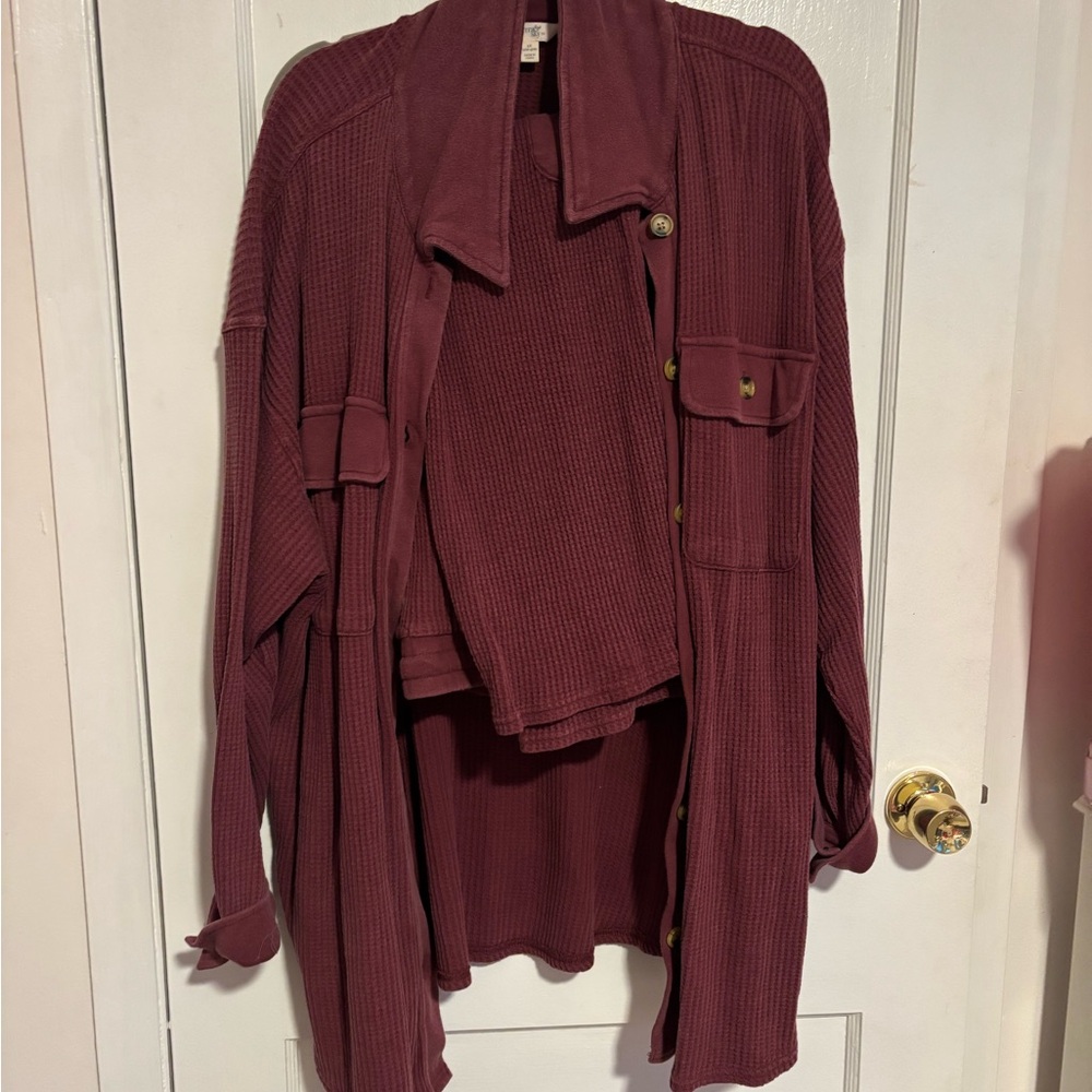 Burgundy Button-Up and Pant Set
